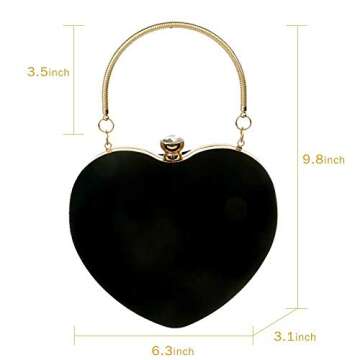 Velvet Heart Shape Clutch Purses for Women Evening Party Tote with Shoulder Chain