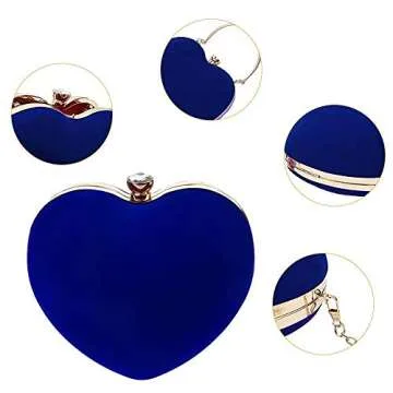 Velvet Heart Shape Clutch Purses for Women Evening Party Tote with Shoulder Chain