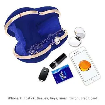 Velvet Heart Shape Clutch Purses for Women Evening Party Tote with Shoulder Chain