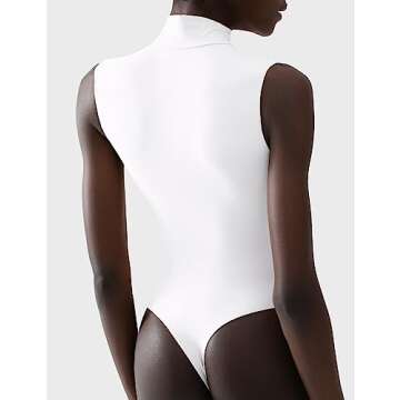 PUMIEY Sleeveless Bodysuit for Women Mock Turtle Neck Sexy Tank Tops Body Suits Women Clothing Splashed White Small