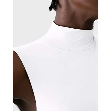 PUMIEY Sleeveless Bodysuit for Women Mock Turtle Neck Sexy Tank Tops Body Suits Women Clothing Splashed White Small