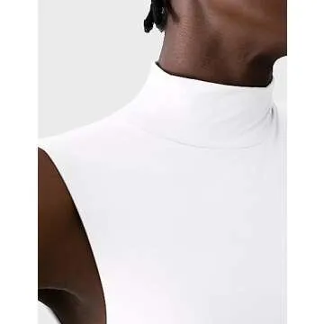 PUMIEY Sleeveless Bodysuit for Women Mock Turtle Neck Sexy Tank Tops Body Suits Women Clothing Splashed White Small