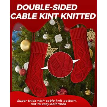 Ankis Large Christmas Stockings 4Pack -18 Inches Christmas Stockings Double-Sided Cable Knitted Xmas Stockings Personalized Burgundy Red and Cream for Family Christmas Party Classic Decorations