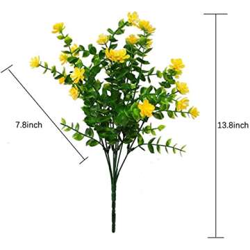 Artificial Fake Flowers Grass Plants Outdoor Summer Decoration, UV Resistant, 14 Bundles Realistic Outside Faux Greenery Plastic Plants Arrangement for Pot Porch Window Box Patio (Yellow)