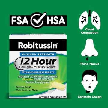Robitussin Maximum Strength 12 Hour Cough and Mucus Relief, Expectorant and Cough Suppressant, 16 Extended-Release Tablets