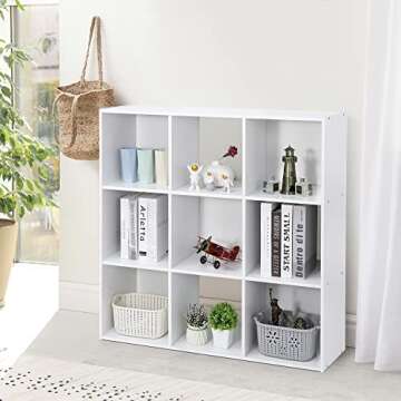 JupiterForce 9 Cube Storage Organizer Wooden Display Shelf W/ 5 Removable Back Panels, Customizable ...