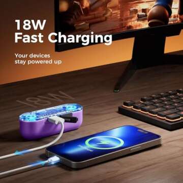 OCOOPA Magnetic Rechargeable Hand Warmers 2 Pack, 18W Fast Charging, 10000mAh Electronic Portable Pocket Heater, Seven-Color RGB Lights, Gaming Gear Tech Savvy Women, Purple