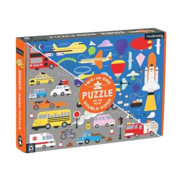 Mudpuppy On The Move 100 Piece Double-Sided Puzzle from Mudpuppy - Two Fun Puzzles in One!, Colorful...