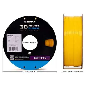 Inland Micro Center PETG Filament 1.75mm, Yellow PETG 3D Printer Filament - PETG 3D Printing Filament - 1KG Filament Spool - Dimensional Accuracy +/- 0.03mm