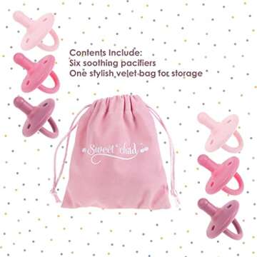 Sweet Child Pacifiers 0-18 Months, Set of 6 Ultra-Light Silicone Binkies with Collapsible Handle & 3...