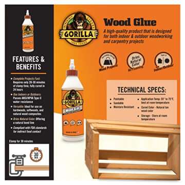 Gorilla Wood Glue, 18 Ounce Bottle, Natural Wood Color, (Pack of 2)