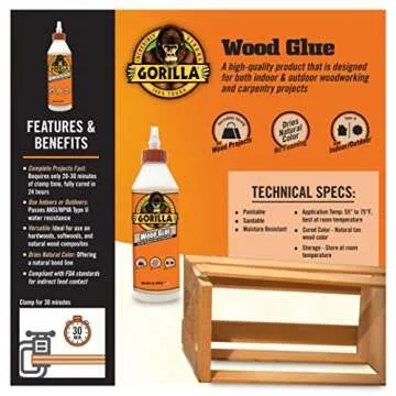 Gorilla Wood Glue, 18 Ounce Bottle, Natural Wood Color, (Pack of 2)