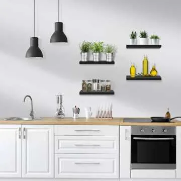 Sorbus Floating Shelves for Wall, 16" Black Bathroom Shelves Wall Mounted for Kitchen, Bedroom, Living Room, Bathroom Storage, Over Toilet, Hanging Book Shelf for Wall Home Decor (4 Pack)