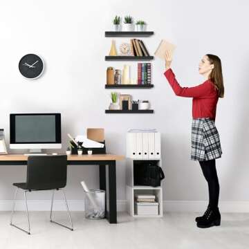 Sorbus Floating Shelves for Wall, 16" Black Bathroom Shelves Wall Mounted for Kitchen, Bedroom, Living Room, Bathroom Storage, Over Toilet, Hanging Book Shelf for Wall Home Decor (4 Pack)