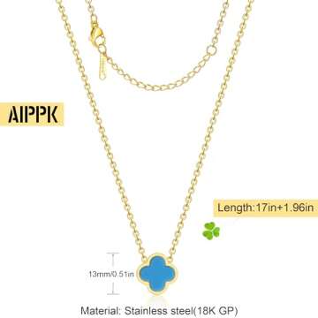 AIPPK 18K Gold Plated Clover Necklace for Women Blue Van Cleef Necklace Dupes Four Leaf Clover Lucky...