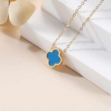 AIPPK 18K Gold Plated Clover Necklace for Women Blue Van Cleef Necklace Dupes Four Leaf Clover Lucky Necklace Pendant Dainty Jewelry Gifts
