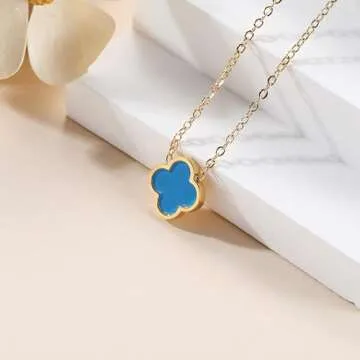 AIPPK 18K Gold Plated Clover Necklace for Women Blue Van Cleef Necklace Dupes Four Leaf Clover Lucky Necklace Pendant Dainty Jewelry Gifts