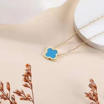 AIPPK 18K Gold Plated Clover Necklace for Women Blue Van Cleef Necklace Dupes Four Leaf Clover Lucky Necklace Pendant Dainty Jewelry Gifts