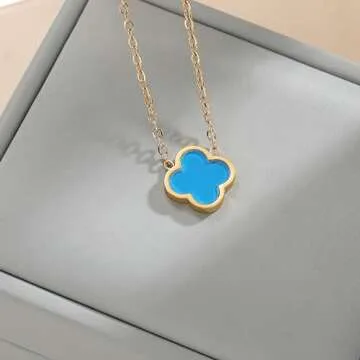 AIPPK 18K Gold Plated Clover Necklace for Women Blue Van Cleef Necklace Dupes Four Leaf Clover Lucky Necklace Pendant Dainty Jewelry Gifts