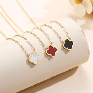 AIPPK 18K Gold Plated Clover Necklace for Women Blue Van Cleef Necklace Dupes Four Leaf Clover Lucky Necklace Pendant Dainty Jewelry Gifts