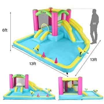 JOYMOR Inflatable Bounce House with Water Slide for Kids