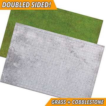 RPG Battle Game Mat - 6 Pack Dry Erase Double Sided 36 x 24 (12 Terrains) + 4 Dry Erase Markers + 1 Eraser + 7pc Polyhedral Dice Set - Large Table Top Role Playing Map for Starters and Mastersâ€¦