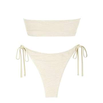 ZAFUL Women's Bandeau Bikini Set Tie Side Swimwear O Ring Cinched Strapless Swimsuit Halter Two Piece Bathing Suit