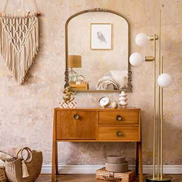 Wylde Iris English Estate Carved Arch Wood Wall Mirror - Timeless Antique Gold Charm