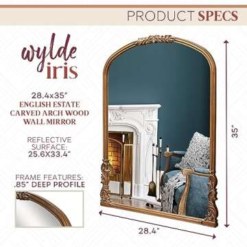 Wylde Iris Carved Arch Wall Mirror - Antique Gold Elegance