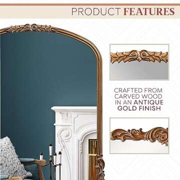 Wylde Iris Carved Arch Wall Mirror - Antique Gold Elegance