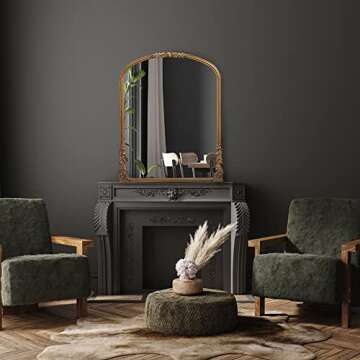 Wylde Iris Carved Arch Wall Mirror - Antique Gold Elegance