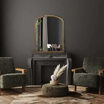 Wylde Iris Carved Arch Wall Mirror - Antique Gold Elegance