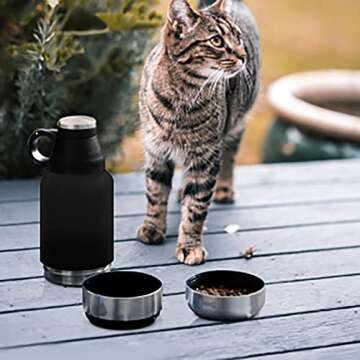 Dog Water Bottle with Bottle Soft Brush, 2 Dog Bowl, Dog Travel Water Bottle Attached to Stainless Steel Water Bottle for Dogs Food Bowl Feeding Bowl Insulated Dog Water Bottle Black