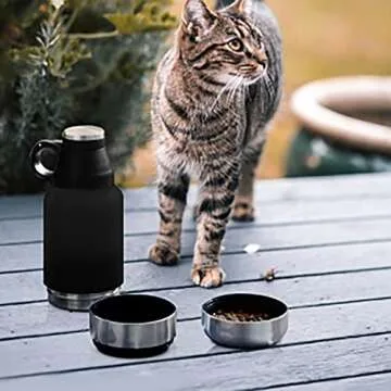 Dog Water Bottle with Bottle Soft Brush, 2 Dog Bowl, Dog Travel Water Bottle Attached to Stainless Steel Water Bottle for Dogs Food Bowl Feeding Bowl Insulated Dog Water Bottle Black