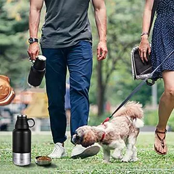 Dog Water Bottle with Bottle Soft Brush, 2 Dog Bowl, Dog Travel Water Bottle Attached to Stainless Steel Water Bottle for Dogs Food Bowl Feeding Bowl Insulated Dog Water Bottle Black