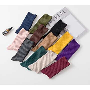 Galsang Women's Socks Thick Knit Wool Thermal Casual Crew Socks,Cozy Warm Slouch Cotton Knit Calf Socks Gift For Women,#K809 (Mixed COLOR A04)