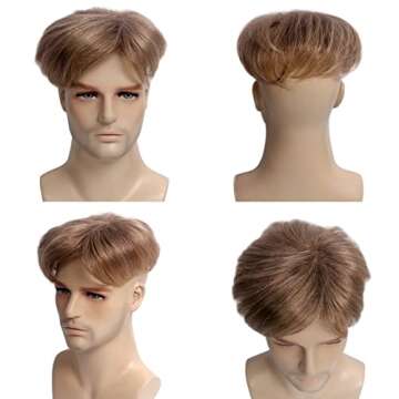 H&Bwig Men Short Toppers Hairpiece Clip in Hair Extensions for Covering White Loss Hair Toupee (Blon...