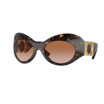Versace VE4462 108/13 58MM Havana/Plastic Lens Brown Gradient Round Sunglasses for Women + BUNDLE Wi...