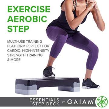 Gaiam Essentials Exercise Step Platform Aerobic Stepper Bench, Fitness Equipment Workout Deck with Adjustable Riser Height & Non Slip Textured Surface, Black