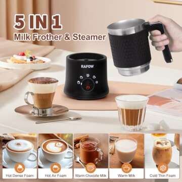 Milk Frother and Steamer - 5 In 1 Milk Frother Electric 11.8oz Automatic Milk Steamer Hot & Cold Foa...