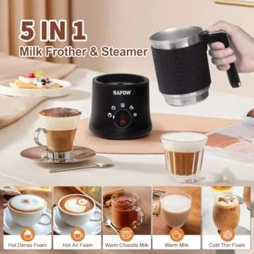 Milk Frother and Steamer - 5 In 1 Milk Frother Electric 11.8oz Automatic Milk Steamer Hot & Cold Foa...