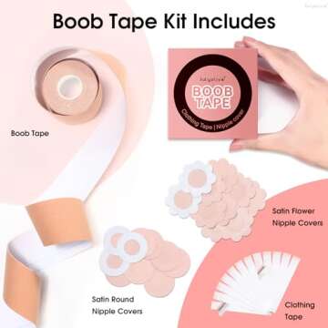 Julyolive Boob Tape Kit- Boobytape for Breast Lift with Petals, Breathable Adhesive Sticky Bra Tape,...