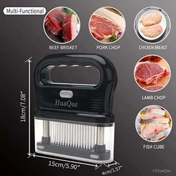 HuaQue Meat Tenderizer Tool, Detachable 48-Blade Stainless Steel Steak Tenderizer Needles for Tenderizing Beef/Chicken/Pork, Dishwasher Safe, Cleaning Brush/User Manual/Recipe Ebook (PDF) Included