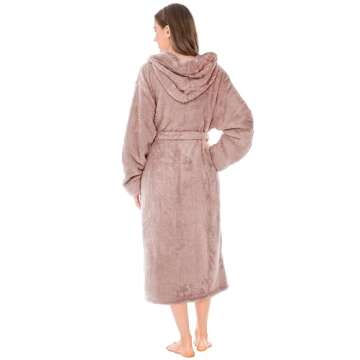 PAVILIA Women Hooded Plush Soft Robe | Fluffy Warm Fleece Sherpa Shaggy Bathrobe (S/M, Taupe)