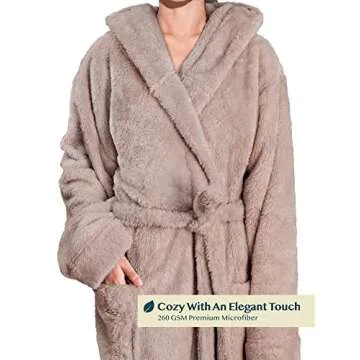 PAVILIA Women Hooded Plush Soft Robe | Fluffy Warm Fleece Sherpa Shaggy Bathrobe (S/M, Taupe)
