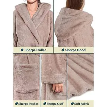 PAVILIA Women Hooded Plush Soft Robe | Fluffy Warm Fleece Sherpa Shaggy Bathrobe (S/M, Taupe)
