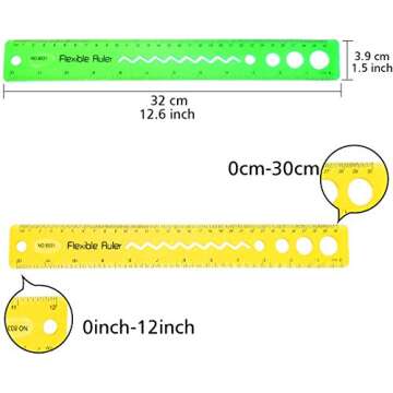 Flexible Rulers 12 Inch 4 Pieces Student Transparent Rulers for School Rulers for Student Shatterpro...