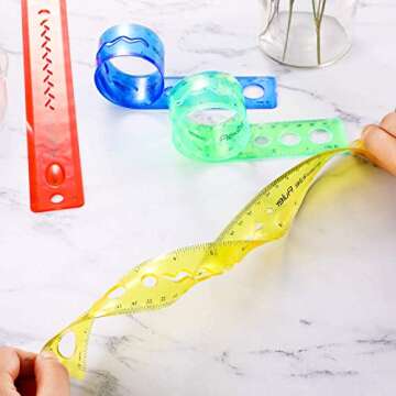 Flexible Rulers 12 Inch 4 Pieces Student Transparent Rulers for School Rulers for Student Shatterproof Plastic Rulers Office Ruler Straight Soft Ruler, Dual Side Rulers