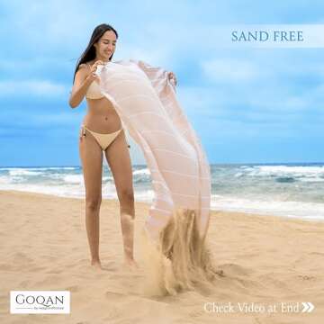GOQAN Turkish Beach Towel Oversized 39x71 | Thin, Lightweight, 100% Cotton and Sand Free Towel is Suitable for Beach, Bathroom, Pool, Travel & Swim | Odor Free Thanks to Quick Dry Property - Beige