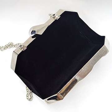 Reberomantic Women Lattice Pattern Metal Handbag Chain Geometric Evening Clutch Purse, Silver